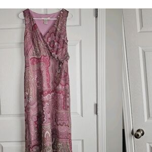 Chiffon Paisley Dress Pink Floral Sleeveless Faux Wrap 6 Boho Feminine 90's Y2K